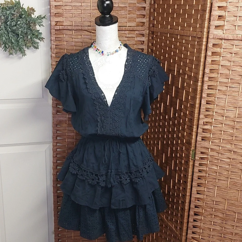 Chelsea & Violet Navy Blue Eyelet Dress Large - Picture 8 of 10